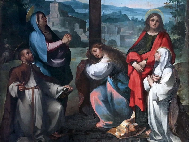 1568-Ventura Salimbeni - Crocifissione coi beati Giovanni e Caterina Colombini-Basilica di San Domenico, Siena